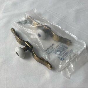 Vintage 5” Brass Drawer Handle Pulls w White Ceramic Porcelain Knob Hardware MCM